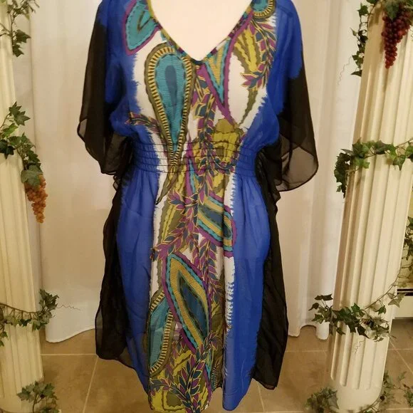 Bisou Bisou Blue with pattern sheer NWOT 14 - Picture 2 of 6